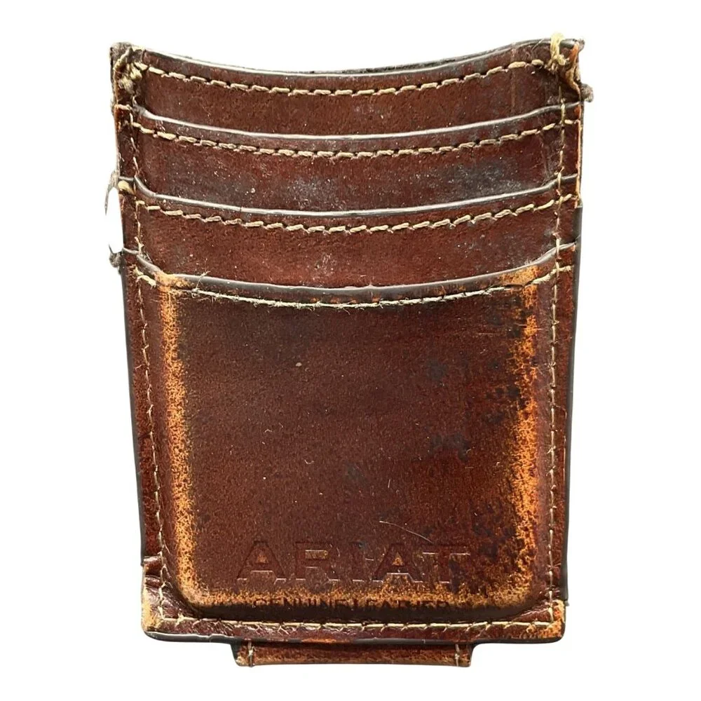 Hand-Tooled Brown Leather Magnetic Ariat Credit Card Wallet Cowboy Western 4